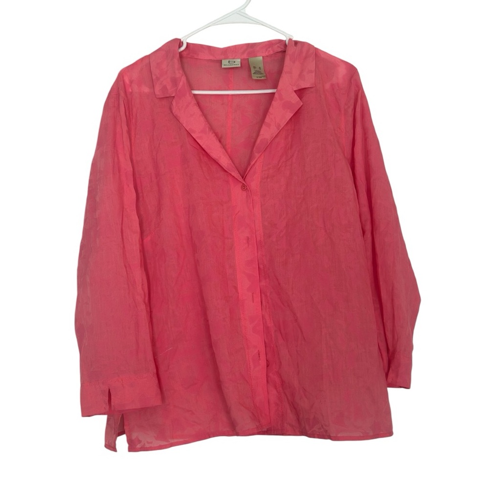 Belongings Sheer Pink Floral Blouse XL NWOT Lightweight Boho Button Down